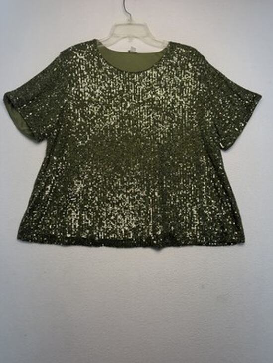 Cato Tops - Womens Cato‘S Green Sequin Short Sleeved Party Blouse 14/16 Holiday Glamour ￼